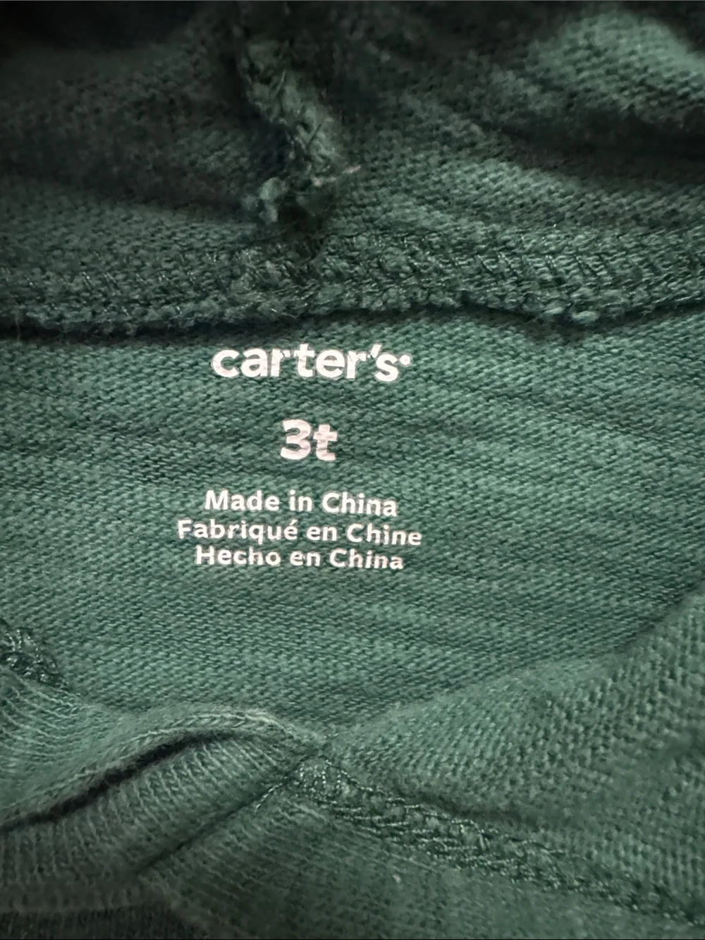 EUC Green Carter’s size 3T hoodie with a dinosaur spiked hood.
